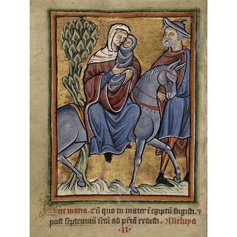 The Flight into Egypt Gold Ornate Wood Framed Art Print with Double Matting by Unknown 12th Century English Illuminator