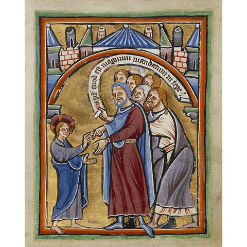 Christ Among the Doctors Black Modern Wood Framed Art Print with Double Matting by Unknown 12th Century English Illuminator