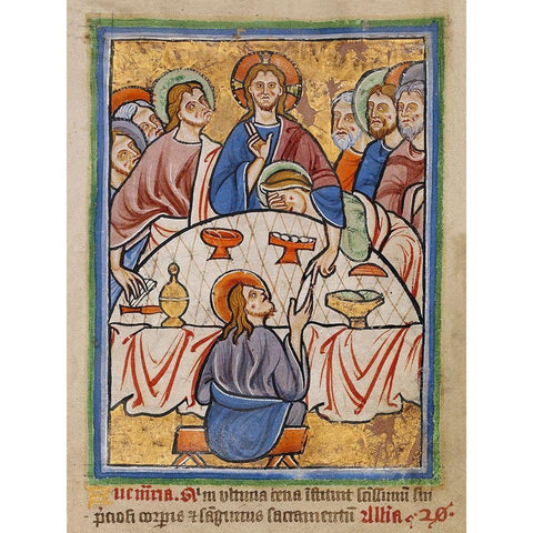 The Last Supper Gold Ornate Wood Framed Art Print with Double Matting by Unknown 12th Century English Illuminator