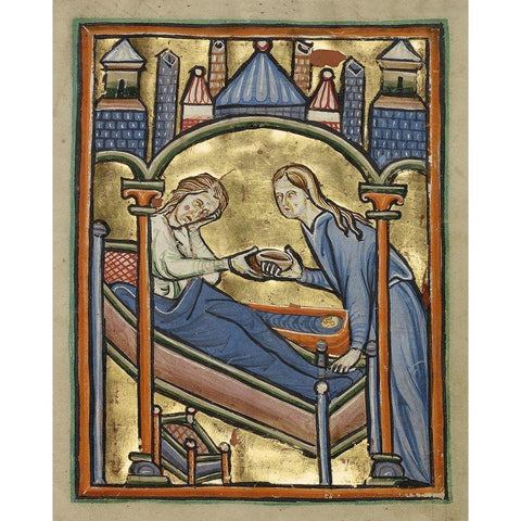 The Birth of the Virgin Black Modern Wood Framed Art Print with Double Matting by Unknown 12th Century English Illuminator