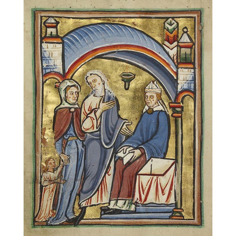 The Presentation of the Virgin in the Temple White Modern Wood Framed Art Print by Unknown 12th Century English Illuminator