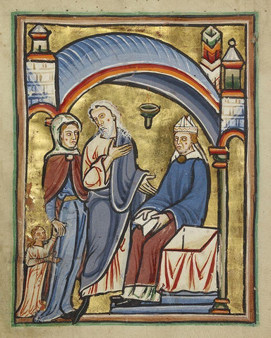 The Presentation of the Virgin in the Temple White Modern Wood Framed Art Print with Double Matting by Unknown 12th Century English Illuminator