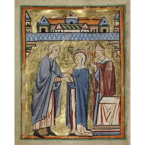 The Marriage of the Virgin White Modern Wood Framed Art Print by Unknown 12th Century English Illuminator