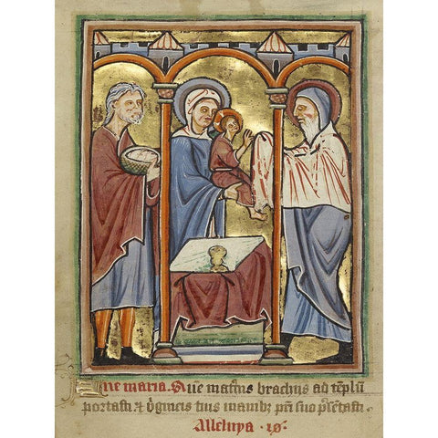 The Presentation in the Temple Black Modern Wood Framed Art Print with Double Matting by Unknown 12th Century English Illuminator