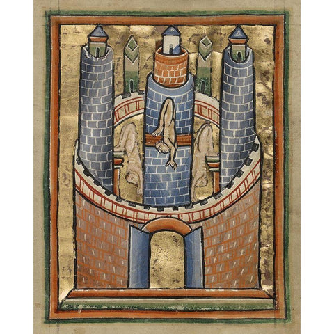 Egypt; The Fall of Pagan Idols Black Modern Wood Framed Art Print with Double Matting by Unknown 12th Century English Illuminator