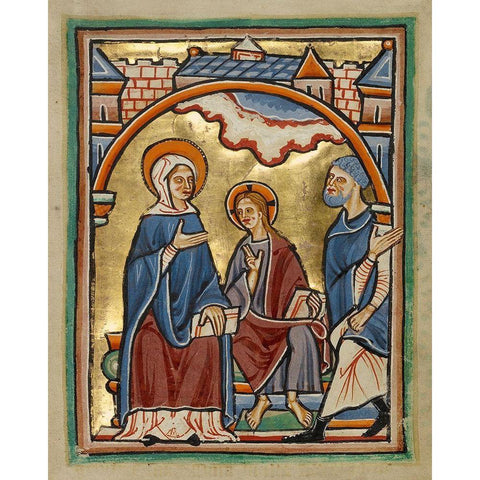 Christ Blessing His Parents White Modern Wood Framed Art Print by Unknown 12th Century English Illuminator