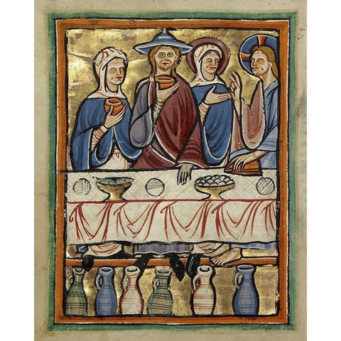 The Marriage at Cana Black Modern Wood Framed Art Print with Double Matting by Unknown 12th Century English Illuminator