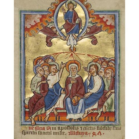 Pentecost Gold Ornate Wood Framed Art Print with Double Matting by Unknown 12th Century English Illuminator