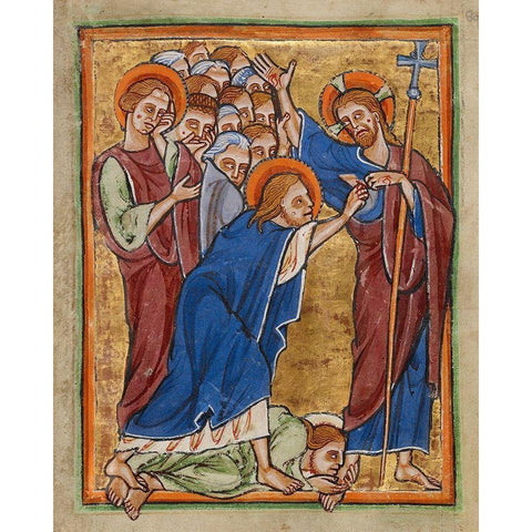 Doubting Thomas Black Modern Wood Framed Art Print with Double Matting by Unknown 12th Century English Illuminator