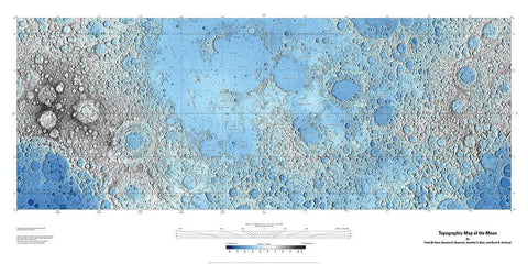 Decorative Topographic Map of the Moon, Projection White Modern Wood Framed Art Print with Double Matting by United States Geological Survey