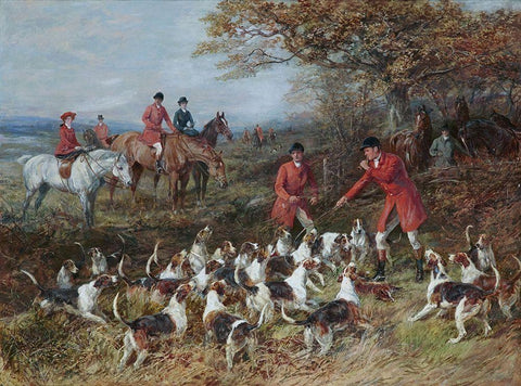 Hunters and Hounds Black Ornate Wood Framed Art Print with Double Matting by Hardy, Heywood