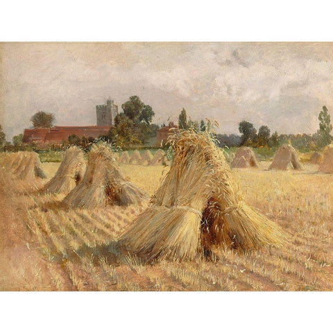 Corn Stooks by Bray Church, 1872 Black Modern Wood Framed Art Print with Double Matting by Hardy, Heywood