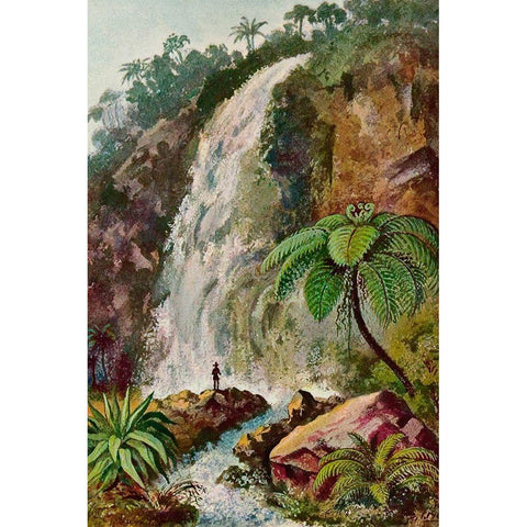 Wasserfall von Tjiburrum Am Vulkan Pangerango in Java Black Modern Wood Framed Art Print with Double Matting by Haeckel, Ernst