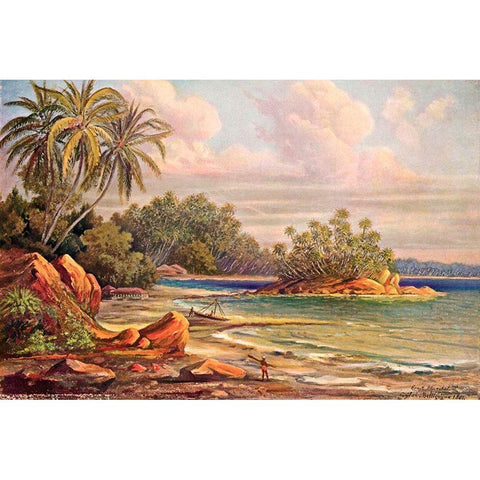 Cocos-Insel bei Belligemma (Gan-Duva) Ceylon Gold Ornate Wood Framed Art Print with Double Matting by Haeckel, Ernst