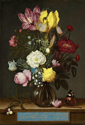 Bouquet of Flowers in a Glass Vase, 1621 Black Ornate Wood Framed Art Print with Double Matting by Bosschaert, Ambrosius