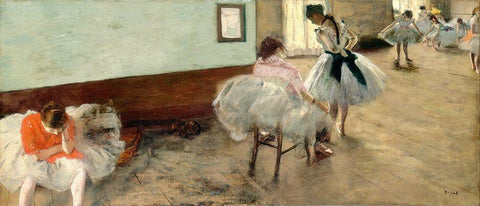 The Dance Lesson, c. 1879 White Modern Wood Framed Art Print with Double Matting by Degas, Edgar