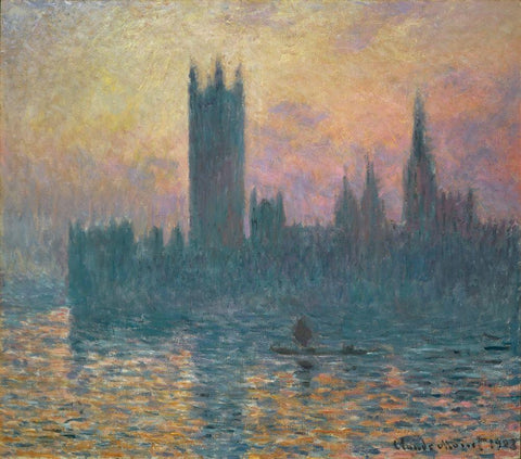 The Houses of Parliament, Sunset, 1903 Black Ornate Wood Framed Art Print with Double Matting by Monet, Claude