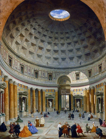 Interior of the Pantheon, Rome, c. 1734 White Modern Wood Framed Art Print with Double Matting by Panini, Giovanni Paolo