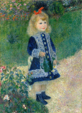 A Girl with a Watering Can, 1876 White Modern Wood Framed Art Print with Double Matting by Renoir, Pierre-Auguste