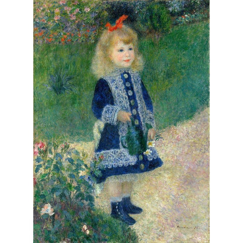 A Girl with a Watering Can, 1876 White Modern Wood Framed Art Print by Renoir, Pierre-Auguste