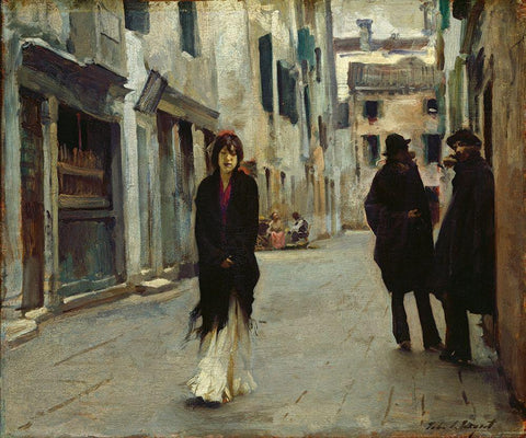 Street in Venice, 1882 White Modern Wood Framed Art Print with Double Matting by Sargent, John Singer