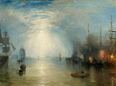 Keelmen Heaving in Coals by Moonlight, 1835 White Modern Wood Framed Art Print with Double Matting by Mallord, Joseph