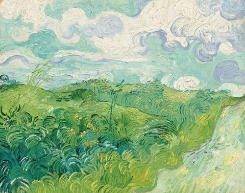 Green Wheat Fields, Auvers, 1890 Black Ornate Wood Framed Art Print with Double Matting by van Gogh, Vincent