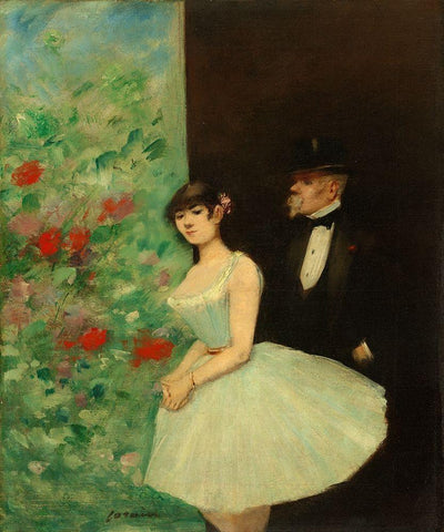 Behind the Scenes, c. 1880 White Modern Wood Framed Art Print with Double Matting by Forain, Jean-Louis