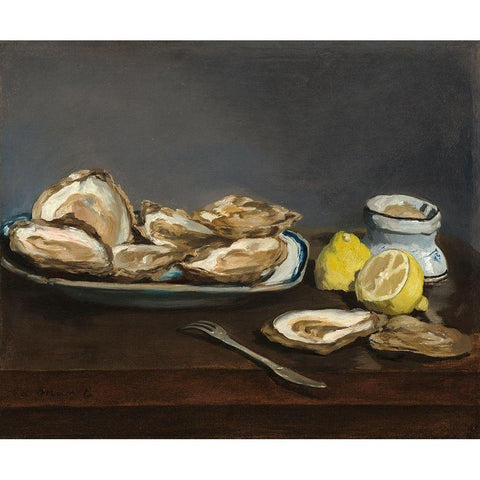 Oysters Gold Ornate Wood Framed Art Print with Double Matting by Manet, Edouard