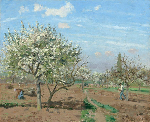 Orchard in Bloom, Louveciennes, 1872 Black Ornate Wood Framed Art Print with Double Matting by Pissarro, Camille