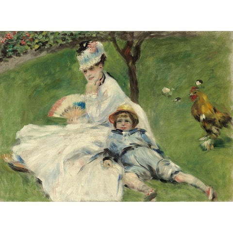 Madame Monet and Her Son Black Modern Wood Framed Art Print with Double Matting by Renoir, Pierre-Auguste