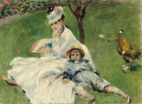 Madame Monet and Her Son White Modern Wood Framed Art Print with Double Matting by Renoir, Pierre-Auguste