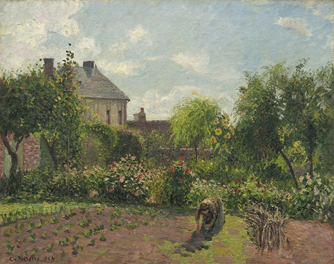 The Artists Garden at Eragny, 1898 Black Ornate Wood Framed Art Print with Double Matting by Pissarro, Camille