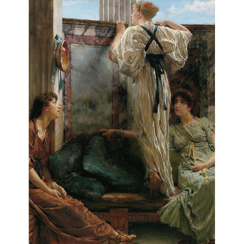 Who Is It?, 1863 Black Modern Wood Framed Art Print by Alma-Tadema, Sir Lawrence