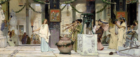 The Vintage Festival, 1871 Black Ornate Wood Framed Art Print with Double Matting by Alma-Tadema, Sir Lawrence
