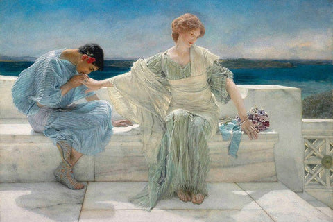 Ask Me No More, 1906 Black Ornate Wood Framed Art Print with Double Matting by Alma-Tadema, Sir Lawrence