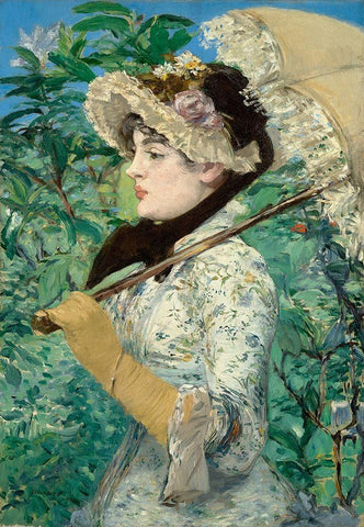 Le Printemps (Jeanne Demarsy) White Modern Wood Framed Art Print with Double Matting by Manet, Edouard