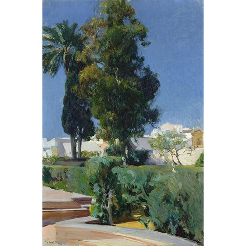 Corner of the Garden, Alcazar, Sevilla White Modern Wood Framed Art Print by Y Bastida, Joaquin Sorolla