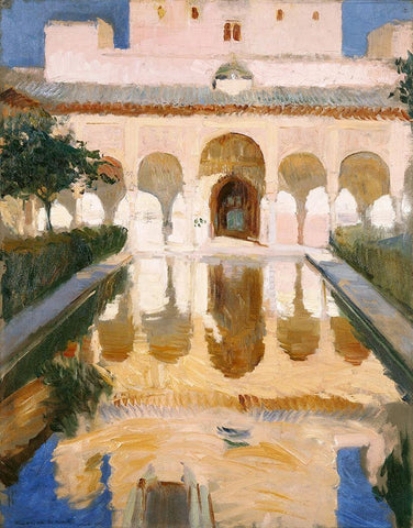 Hall of the Ambassadors, Alhambra, Granada Black Ornate Wood Framed Art Print with Double Matting by Y Bastida, Joaquin Sorolla