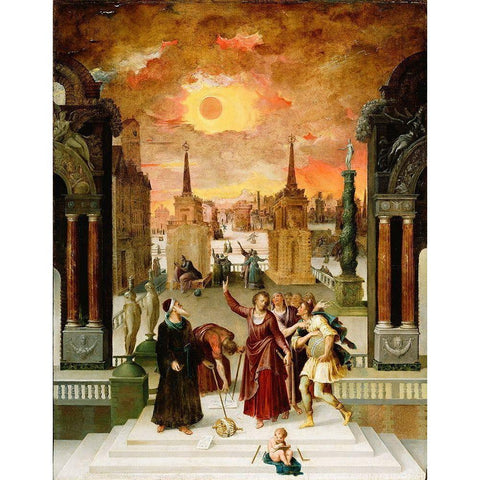 Dionysius the Areopagite Converting the Pagan Philosophers Gold Ornate Wood Framed Art Print with Double Matting by Caron, Antoine