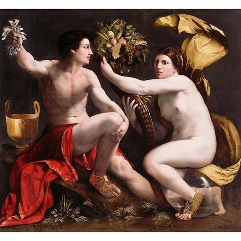 Allegory of Fortune Black Modern Wood Framed Art Print with Double Matting by Dossi, Dosso