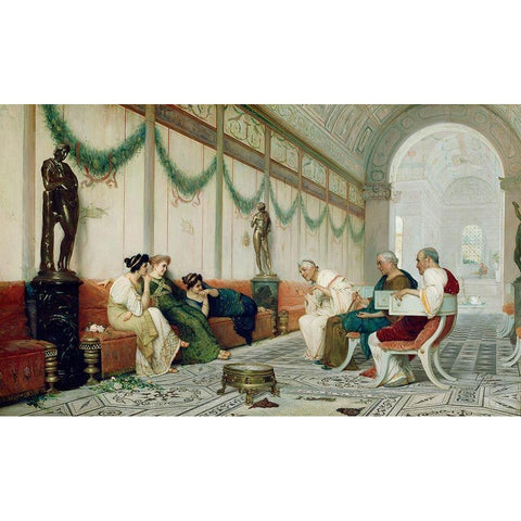 Interior of Roman Building with Figures White Modern Wood Framed Art Print by Forti, Ettore