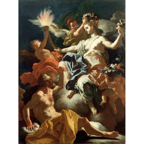 Aurora Taking Leave of Tithonus Gold Ornate Wood Framed Art Print with Double Matting by Solimena, Francesco