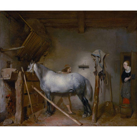 Horse Stable Black Modern Wood Framed Art Print with Double Matting by ter Borch, Gerard