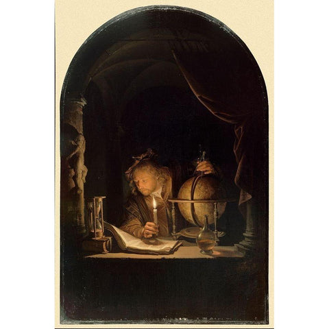 Astronomer by Candlelight, late 1650s White Modern Wood Framed Art Print by Dou, Gerrit