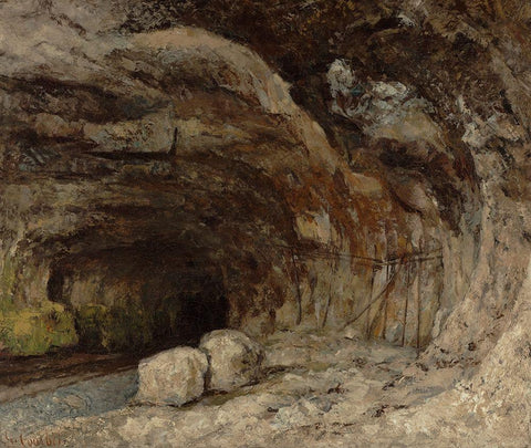 Grotto of Sarrazine near Nans-sous-Sainte-Anne Black Ornate Wood Framed Art Print with Double Matting by Courbet, Gustave