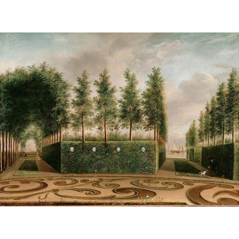 A Formal Garden White Modern Wood Framed Art Print by Janson, Johannes