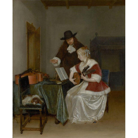 The Music Lesson Gold Ornate Wood Framed Art Print with Double Matting by ter Borch, Gerard