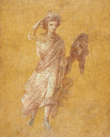 Fragment of a Yellow Fresco Panel with Muse Black Ornate Wood Framed Art Print with Double Matting by Unknown 1st Century Roman Artisan