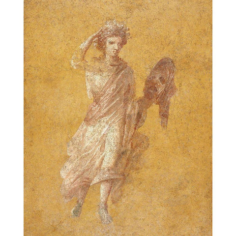 Fragment of a Yellow Fresco Panel with Muse Black Modern Wood Framed Art Print with Double Matting by Unknown 1st Century Roman Artisan